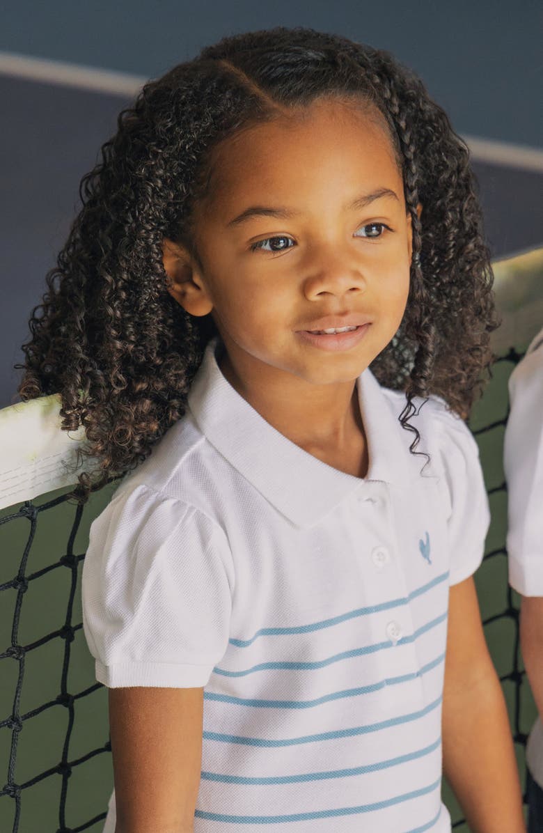 Hope & Henry Kids' Organic Puff Sleeve Pique Polo Dress, Alternate, color, Bluebell Stripe