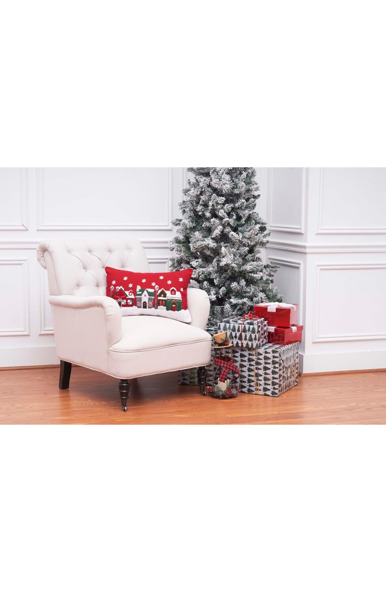 C&F Home Christmas Snowy Village Winter Wonderland Cotton Blend Accent Pillow 14" x 22", Alternate, color, Red