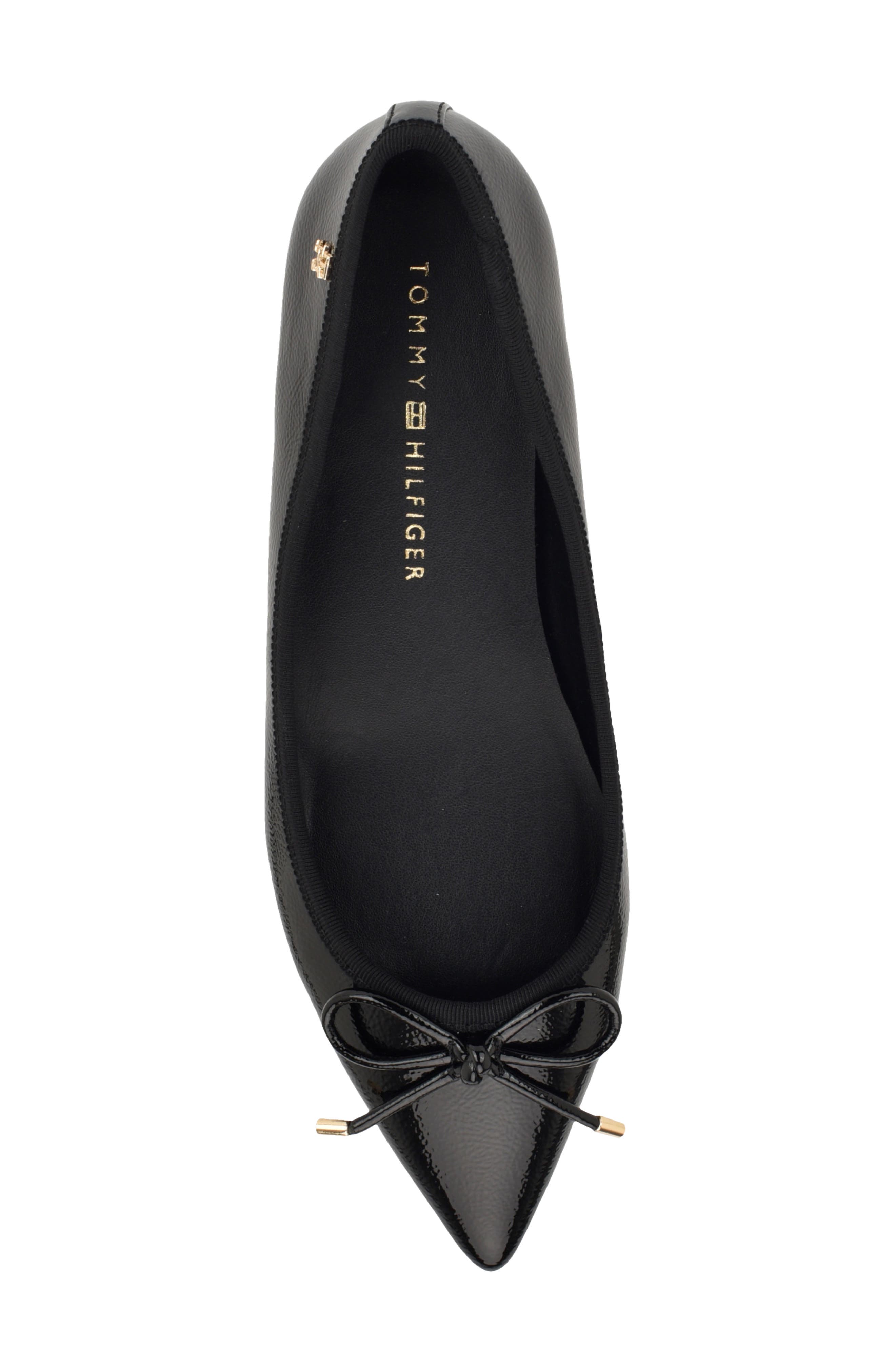 Tommy Hilfiger Kimio Pointed Toe Flat, Alternate, color, Black Shiny