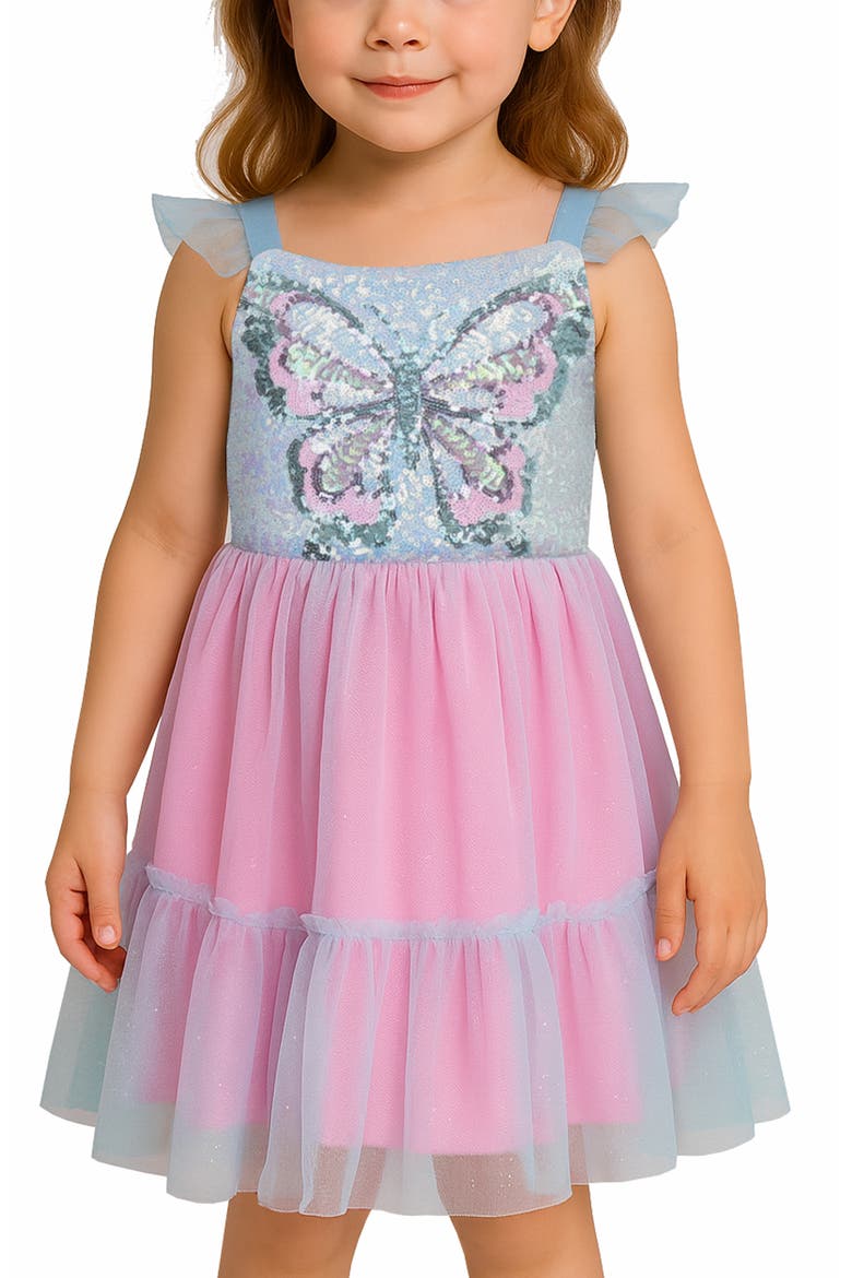 Kids' Ruffle Sequin Butterfly Party Dress, Alternate, color, AQUA MULTI