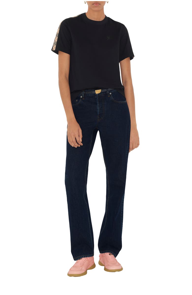 Burberry Check Trim Cotton T-shirt, Main, color, Black