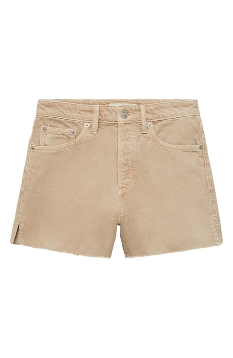 Button Fly Fray Hem Denim Shorts
