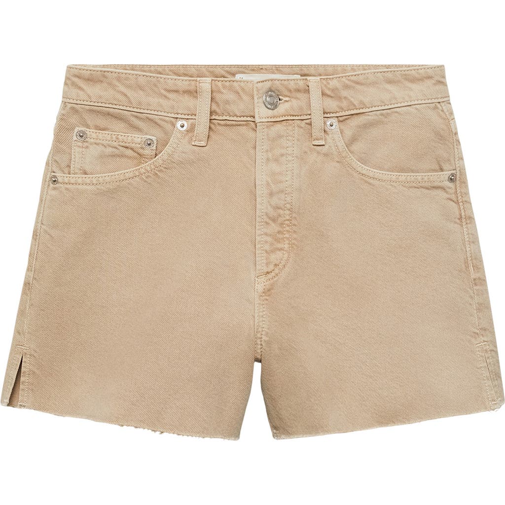 Mango Button Fly Fray Hem Denim Shorts In Neutral