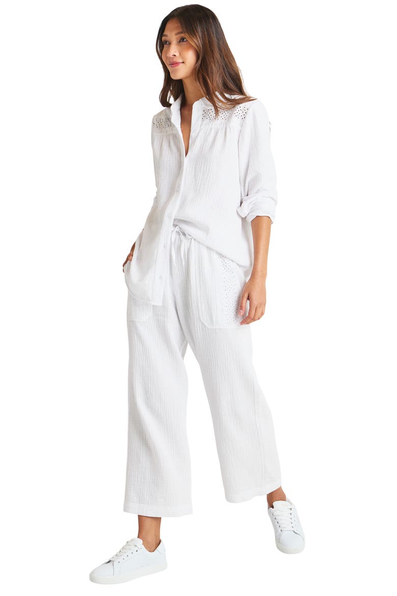 Kit Eyelet & Gauze Button-Up Shirt, Alternate, color, WHITE