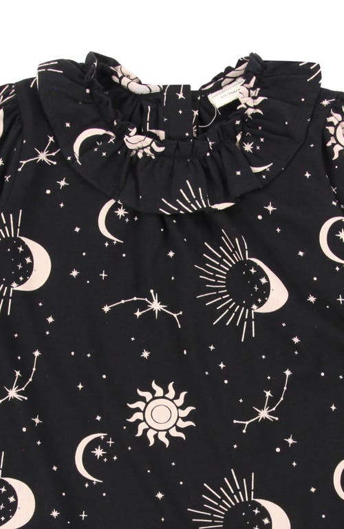Turtledove London Kids Organic Cotton Celestial Print Ruffle Neck Dress In Black