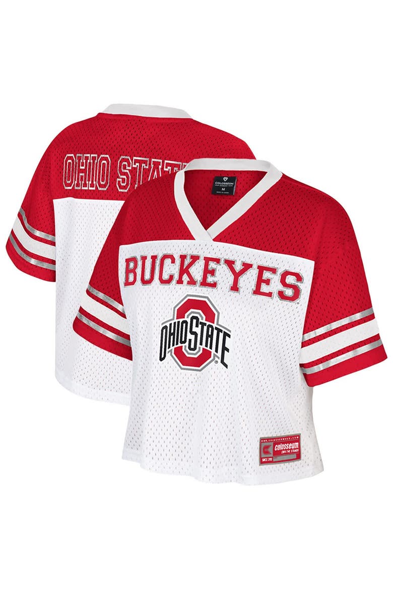 Women's Colosseum  White Ohio State Buckeyes Treasure Cropped Football Jersey, Main, color, White