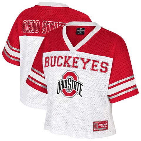 Women's Colosseum  White Ohio State Buckeyes Treasure Cropped Football Jersey