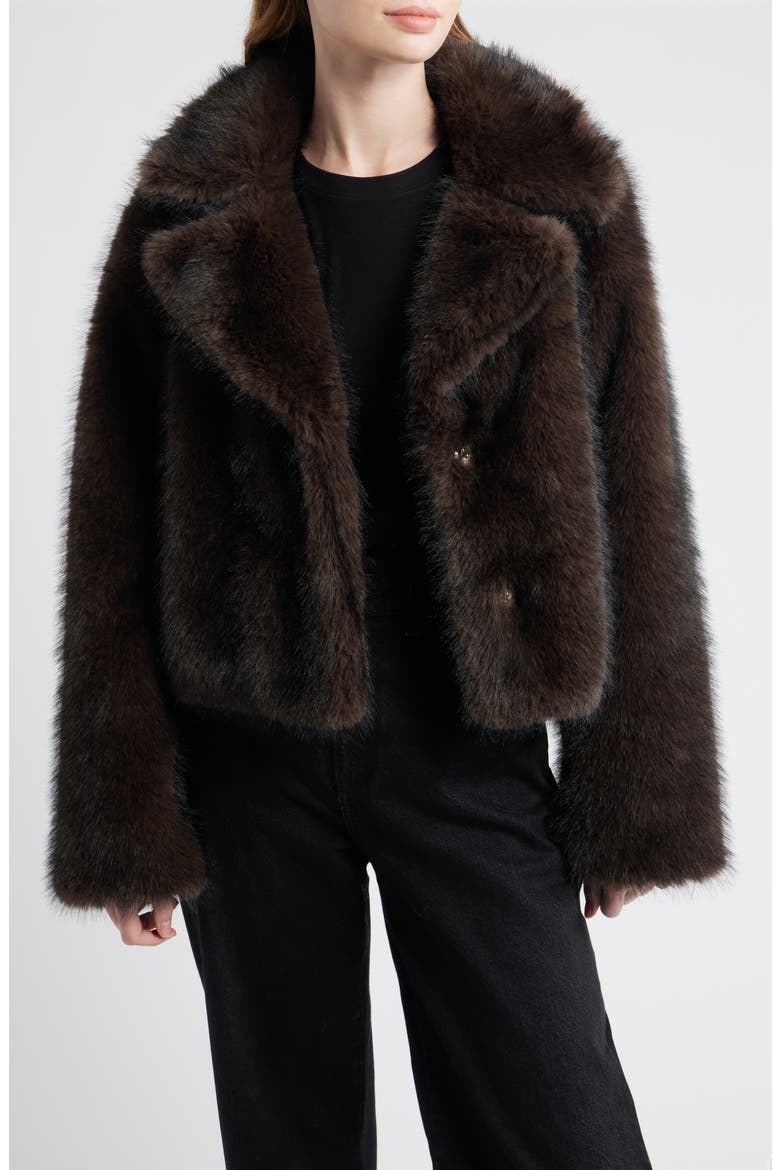 Short Faux Fur Coat, Main, color, DARK BROWN