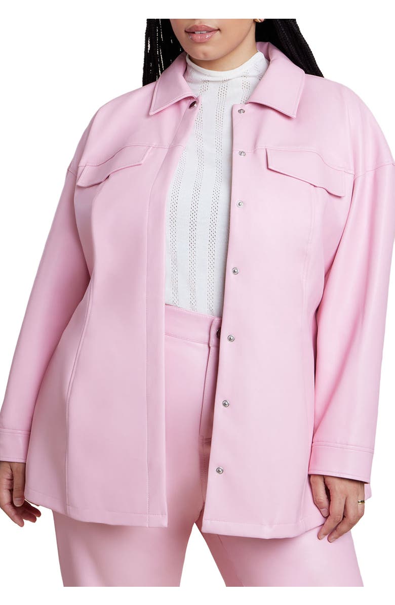 ELOQUII Pocket Detail Faux Leather Jacket, Main, color, Romance Rose