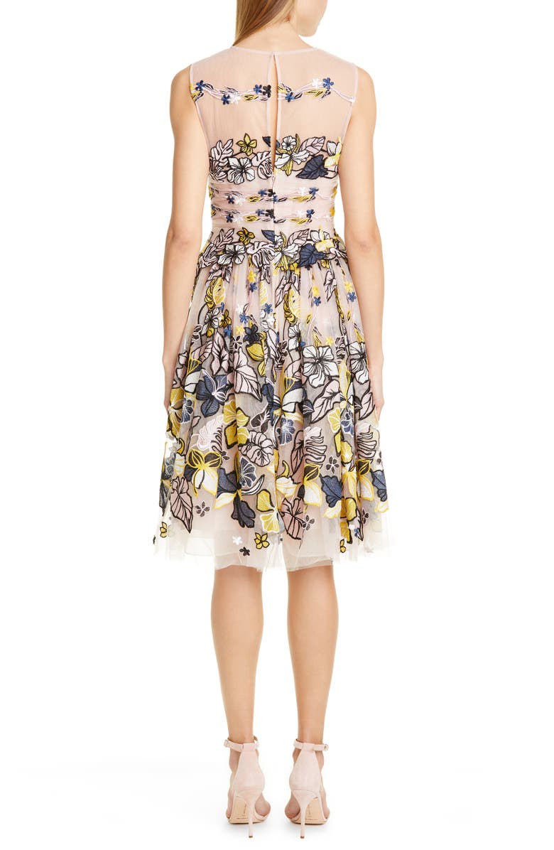 Zuhair Murad Flower Garden Embroidered Mesh Cocktail Dress, Alternate, color, 
