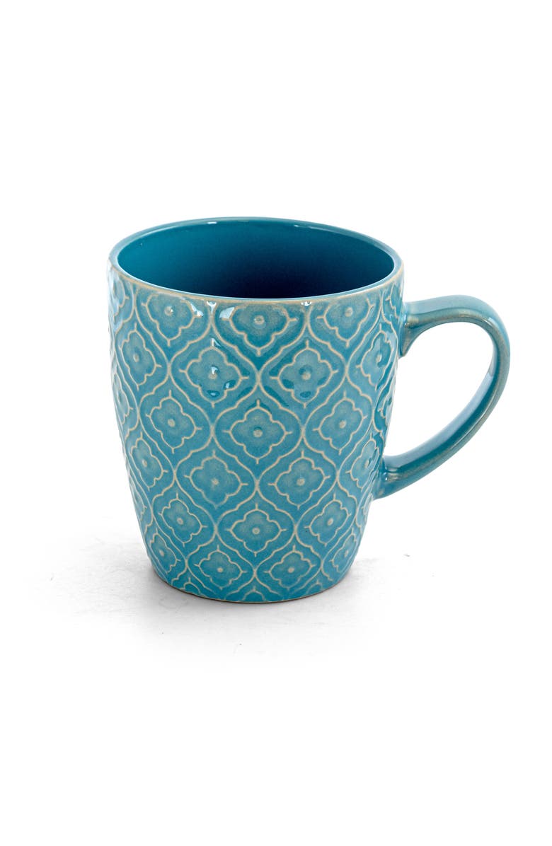 Elama Aqua Lily 16 Piece Luxurious Stoneware Dinnerware with Complete Setting for 4, Alternate, color, Blue