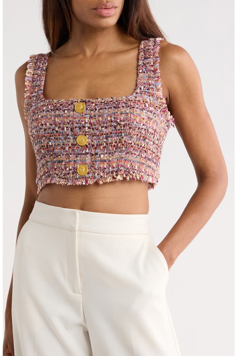 Maylin Tweed Bralette Crop Top, Main, color, MAUVE/ TAN MULTI TWEED