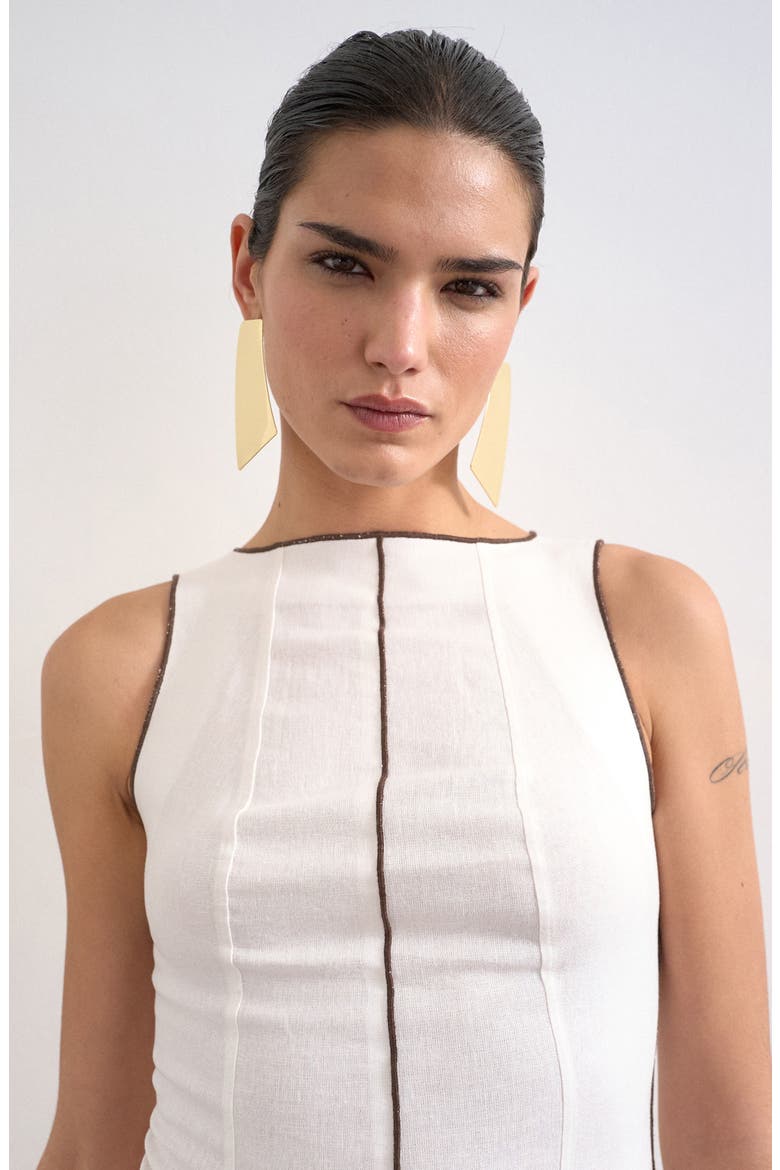 Linen Blend Shift Minidress, Alternate, color, STONE