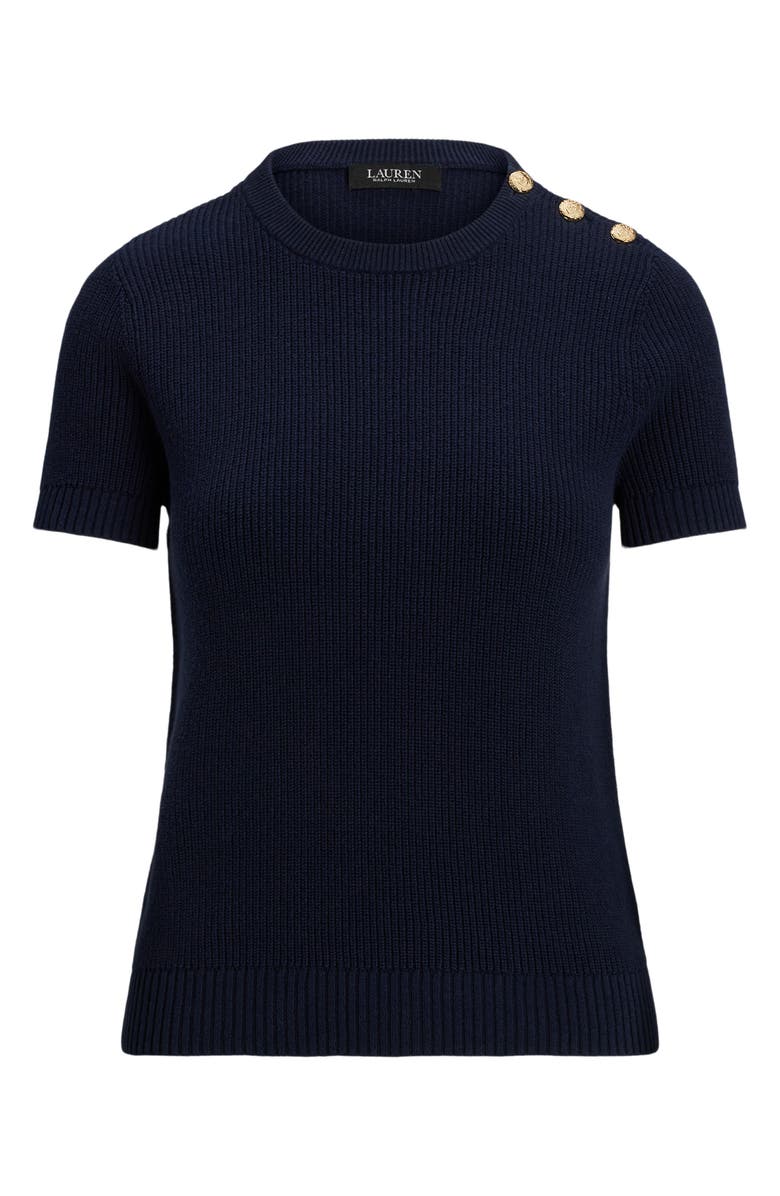 Lauren Ralph Lauren Rib Button Shoulder Short Sleeve Sweater, Alternate, color, 