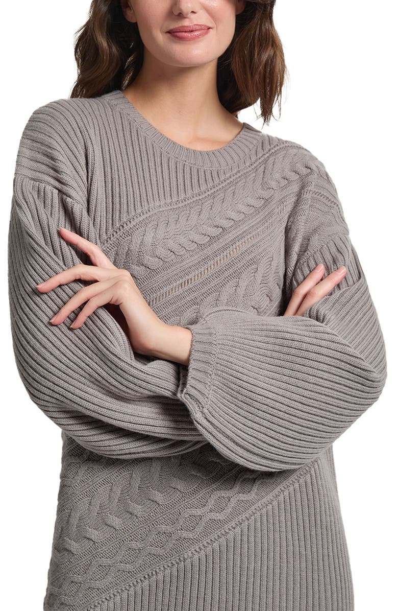 Misook Cable Stitch Long Sleeve Sweater Dress, Alternate, color, 