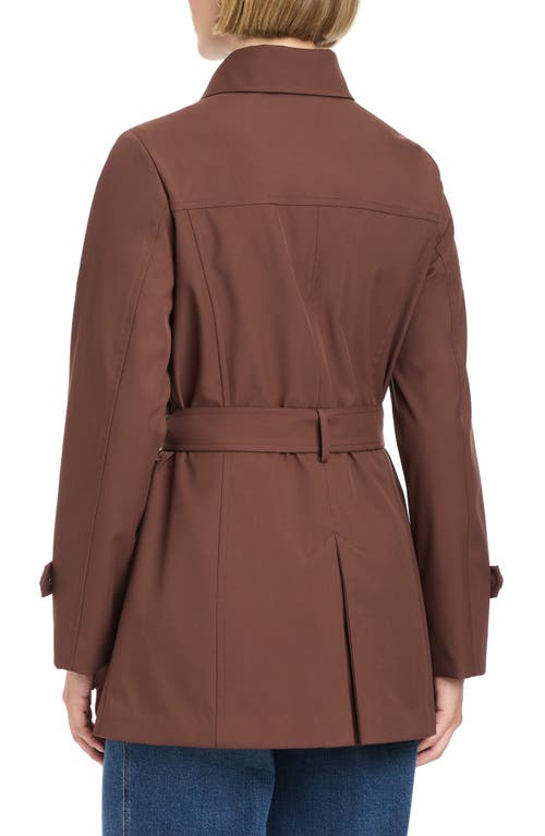 Vince Camuto Double Breasted Hooded Trench Coat In Brown