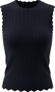 Mademoiselle Crepe Knit Scalloped Rib Trim Textured Sleeveless Vest
