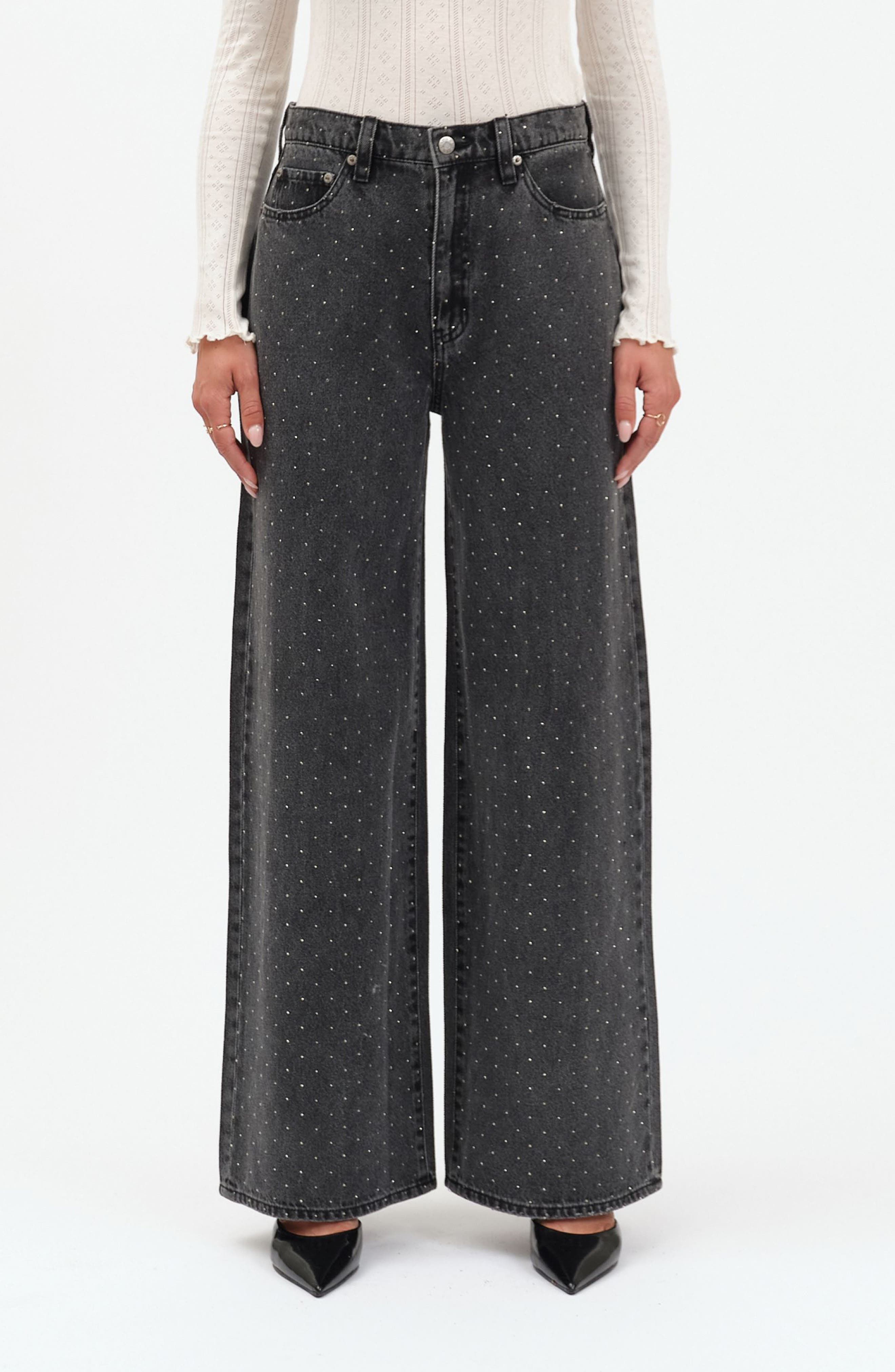 DAZE The Wanderer Rhinestone Wide Leg Jeans