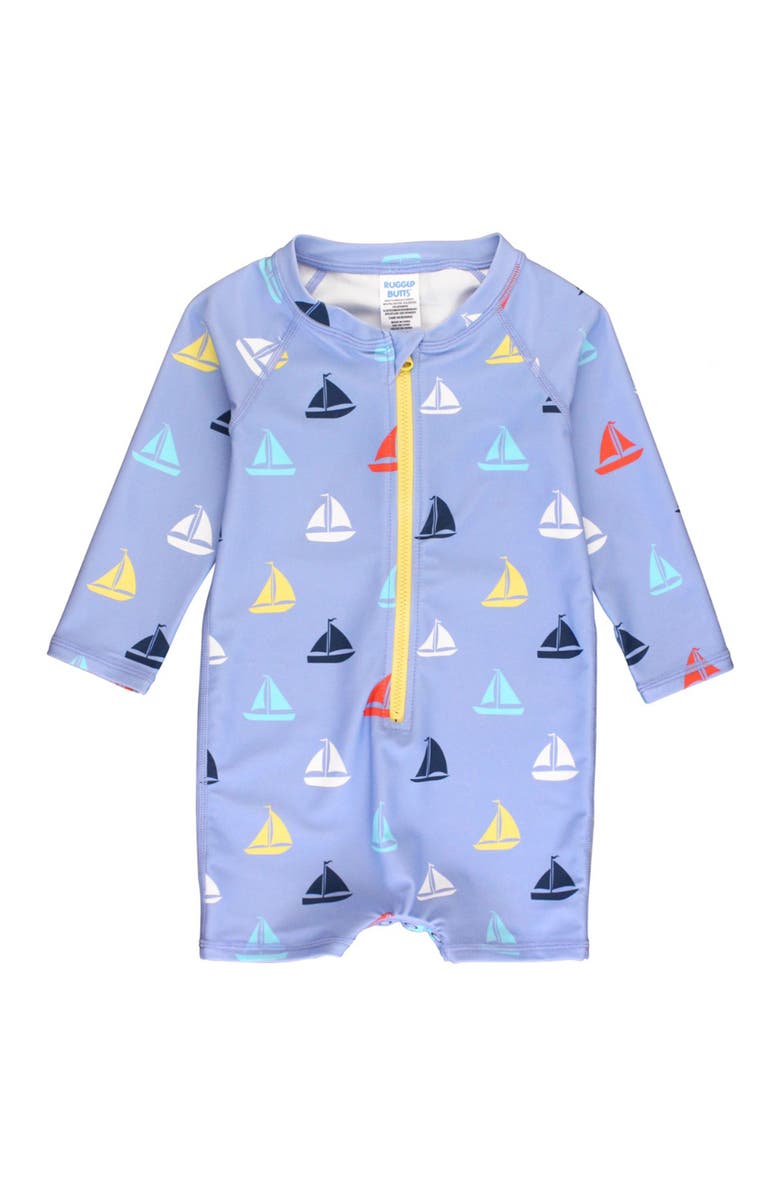 RuggedButts Boys Long Sleeve One Piece Rash Guard, Main, color, Down By The Bay