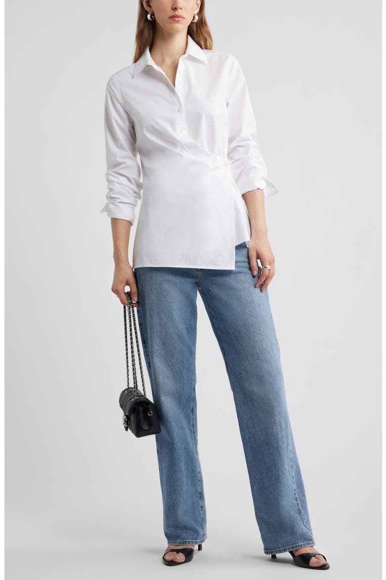 Long Sleeve Wrap Button-Up Shirt, Alternate, color, WHITE