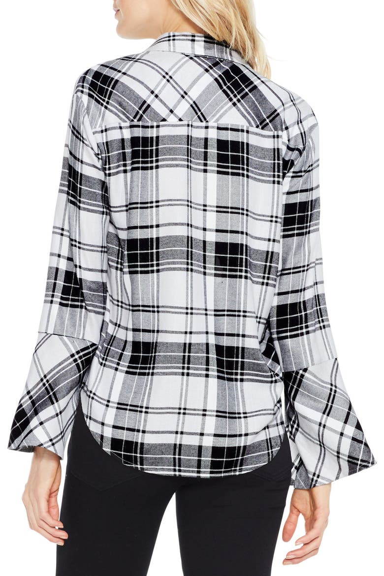 Plaid Bell Sleeve Shirt, Alternate, color, RICH BLACK