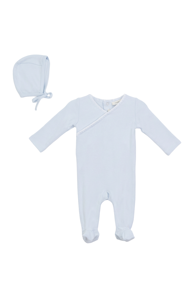Fragile Boy Rib Modal 2 Piece Romper Set with Contrast Trim Bonnet, Main, color, Moonstone Blue