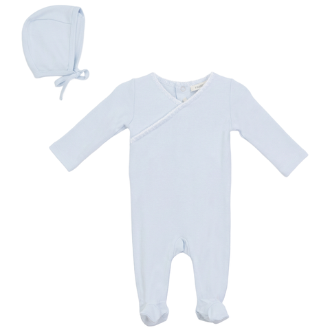 Boy Rib Modal 2 Piece Romper Set with Contrast Trim Bonnet (Baby)