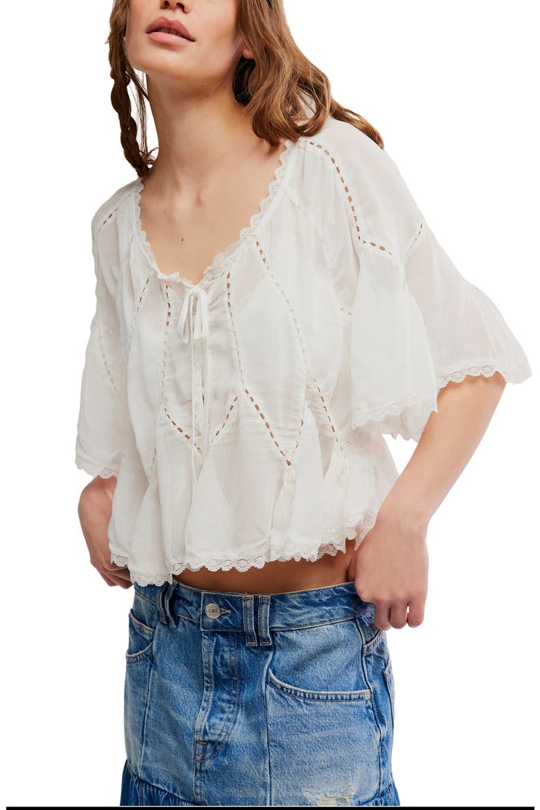 Michelle Lace Trim Top, Main, color, CLEAN IVORY
