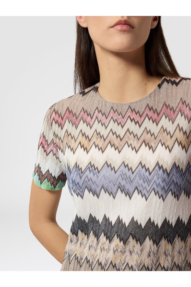 Mini Dress In Viscose Lamé With Short Sleeves, Alternate, color, Multicoloured
