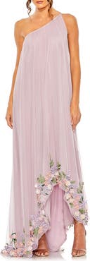Mac Duggal One Shoulder Trapeze Embellished High Low Gown