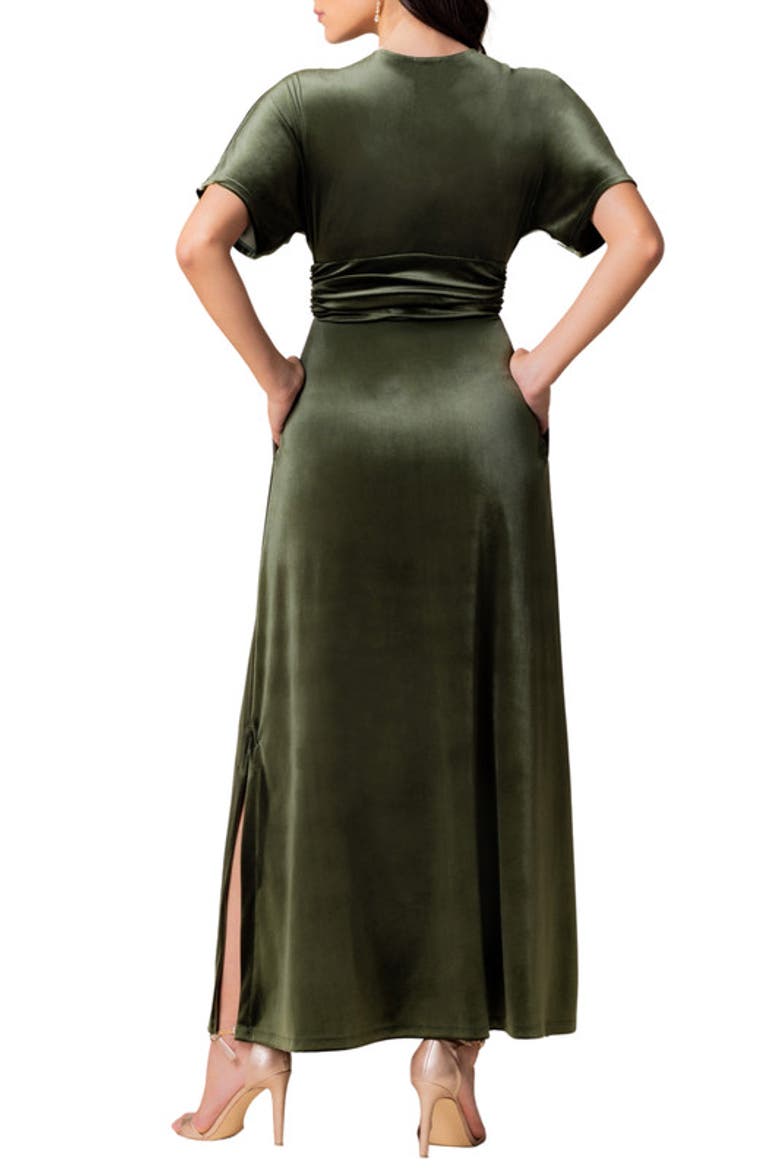 Verona V-Neck Velvet Evening Gown with Pockets, Alternate, color, Olive