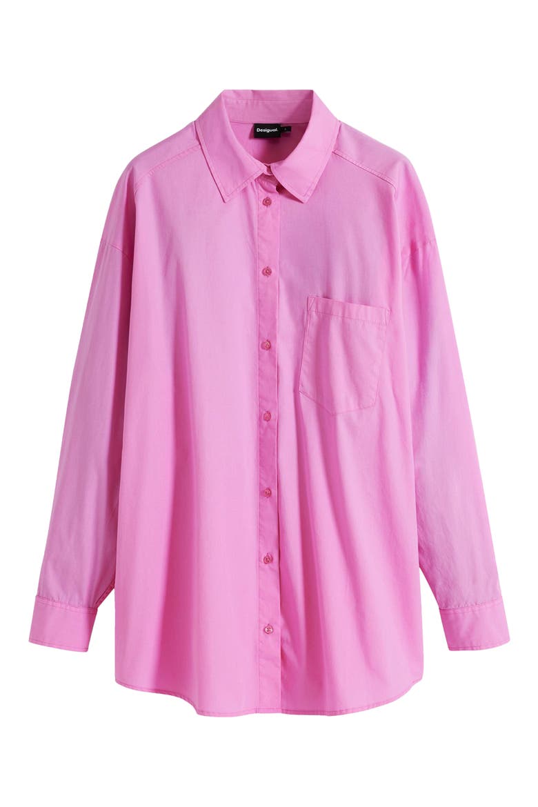 Graphic Oversize Cotton Button-Up Shirt, Alternate, color, PINK