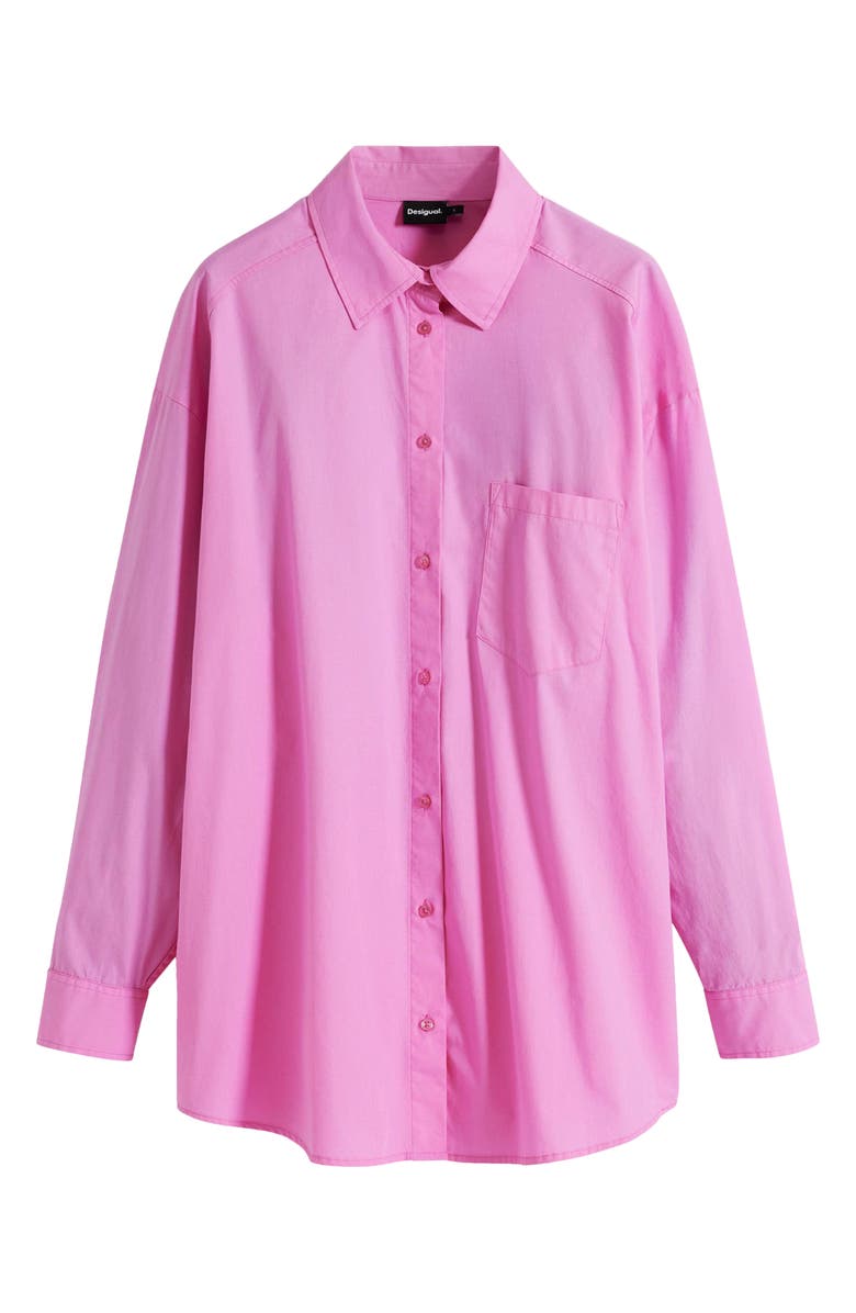 Desigual Graphic Oversize Cotton Button-Up Shirt, Alternate, color, Pink