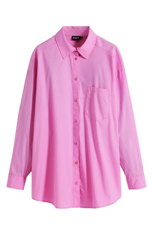 Desigual Graphic Oversize Cotton Button-up Shirt In Pink