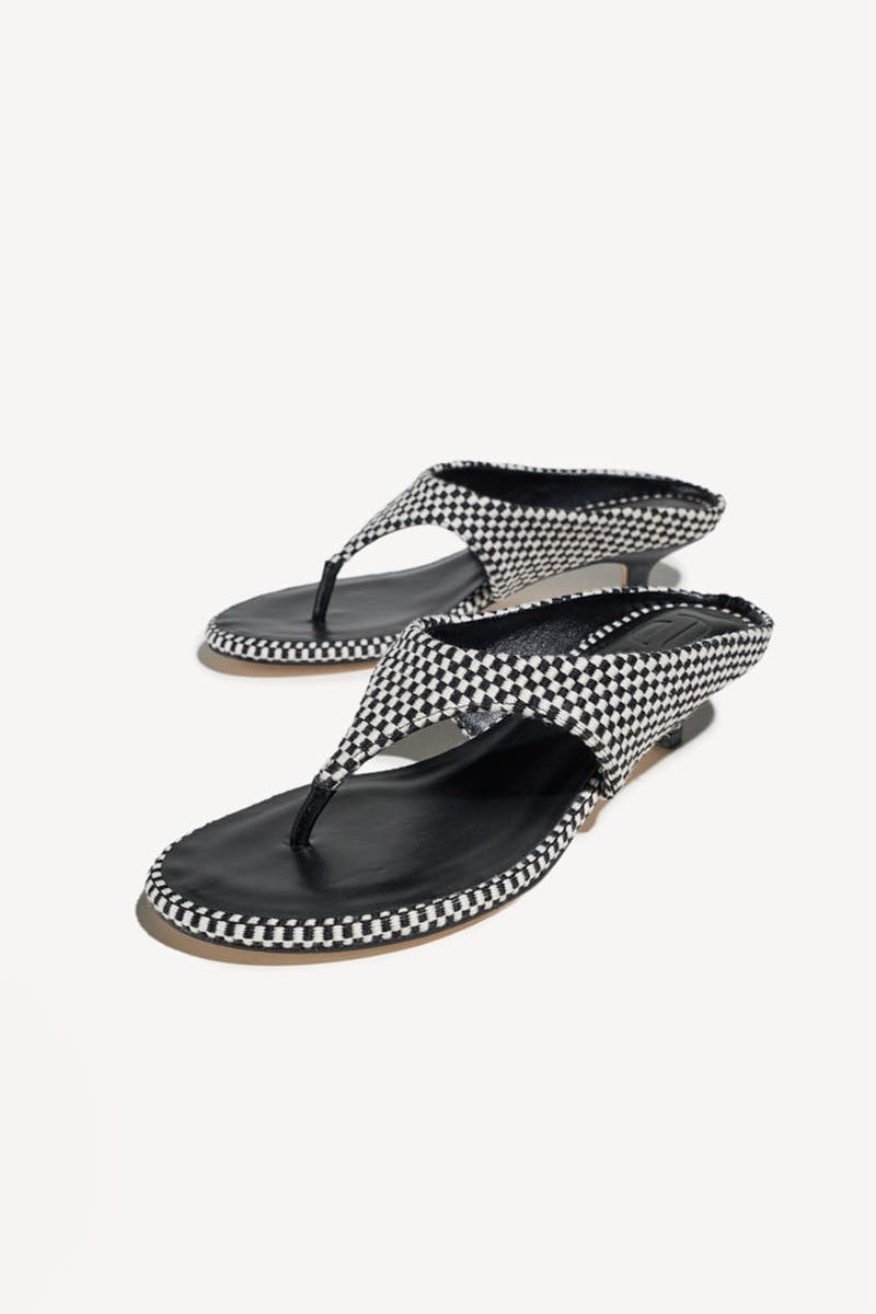 Mafalda Open Toe Thong Strapp Fabric Kitten Heel Sandal, Alternate, color, Ivory Black
