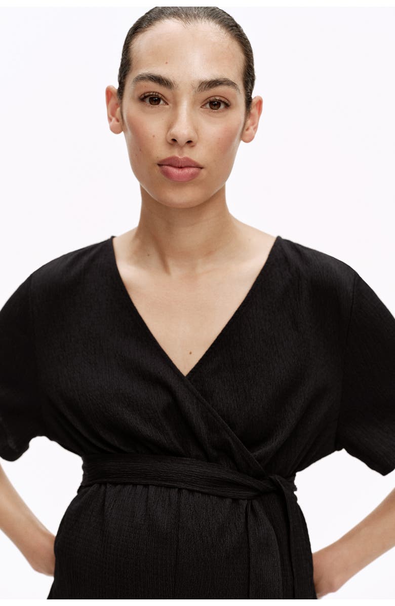 H&M Mama Crinkled Jersey Playsuit, Alternate, color, Black