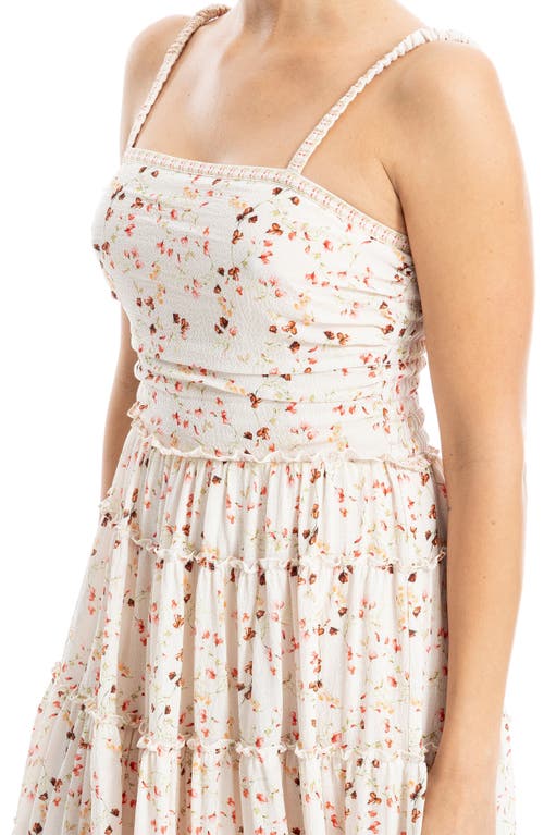 Max Studio Floral Print Maxi Dress In Ecru/coral Sweetpea Swirl