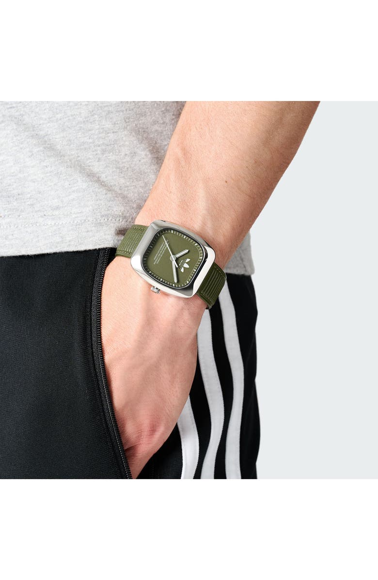 adidas Retro Wave One Leather Strap Watch, 37mm, Alternate, color, Green