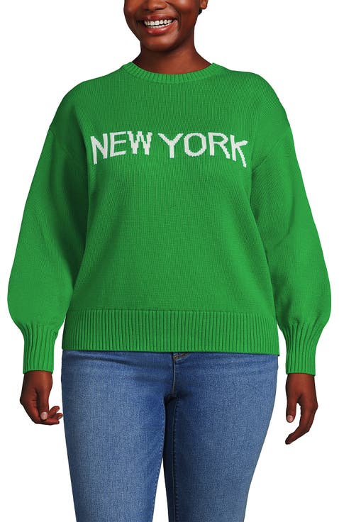 Plus Size Drifter Placed Jacquard Jersey Crew Neck Sweater