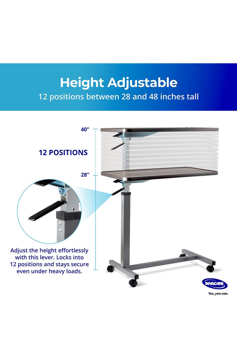Invacare Adjustable & Tilting Table Bed with Wheels and L-Shaped Base, Alternate, color, Brown