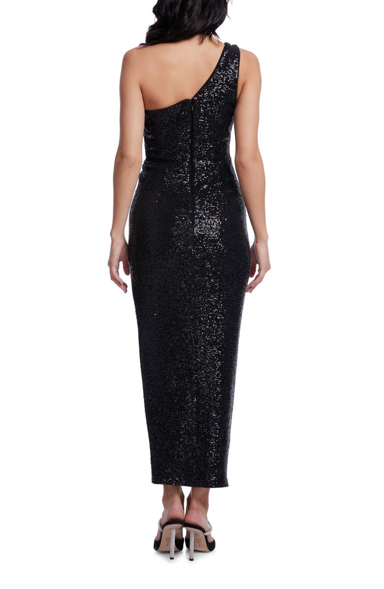 Dress the Population Magnolia One-Shoulder Asymmetric Sequin Cocktail Dress, Alternate, color, Black