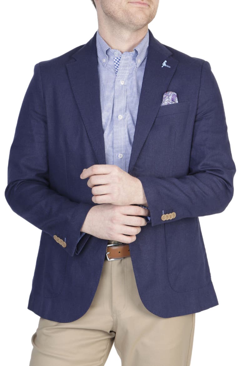 Solid Notch Lapel Linen Blend Sport Coat, Alternate, color, NAVY