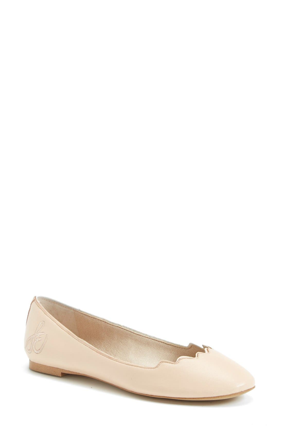 'Alaine' Scalloped Topline Flat, Main, color, SOFT NUDE LEATHER