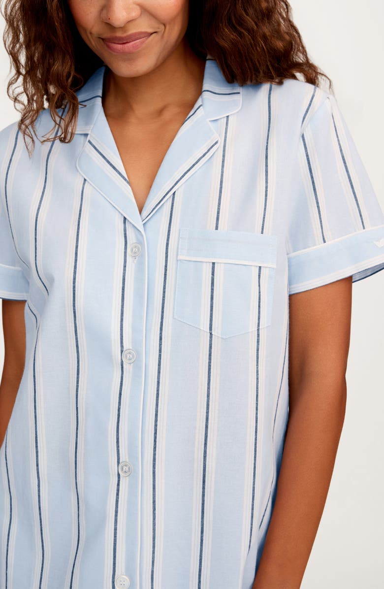 Petite Plume Coastal Stripe Cotton Twill Short Pajamas, Alternate, color, Blue