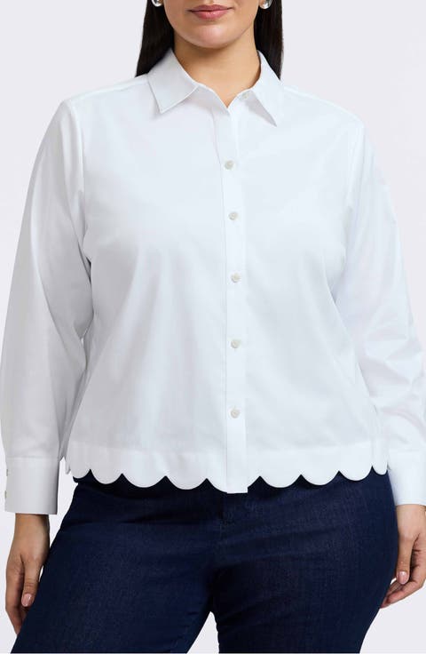 Scarlett Scallop Hem Button-Up Shirt (Plus)