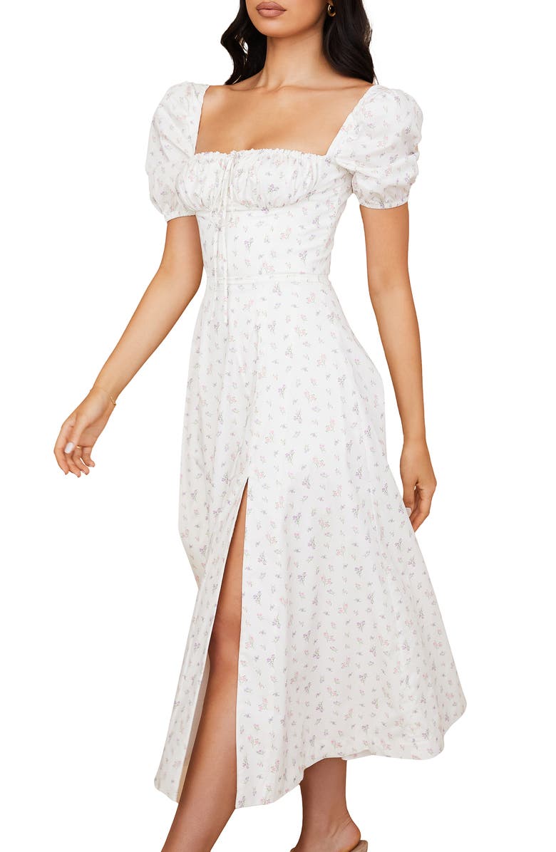 HOUSE OF CB Tallulah Puff Sleeve Midi Dress, Alternate, color, White Floral