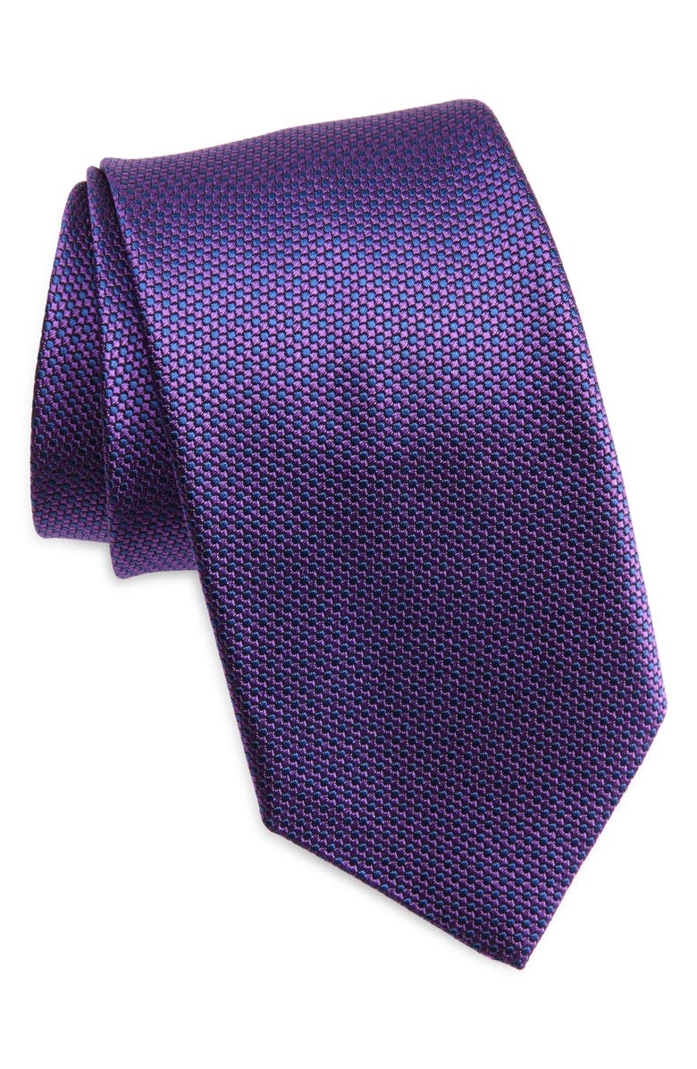 David Donahue Solid Purple Silk Tie, Main, color, 
