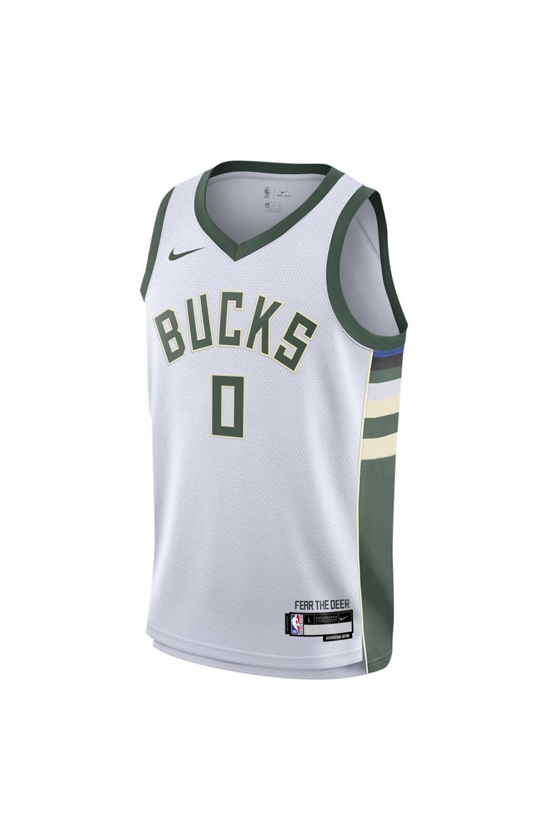 Nike Youth Nike Damian Lillard White Milwaukee Bucks Swingman Jersey - Association Edition, Alternate, color, 