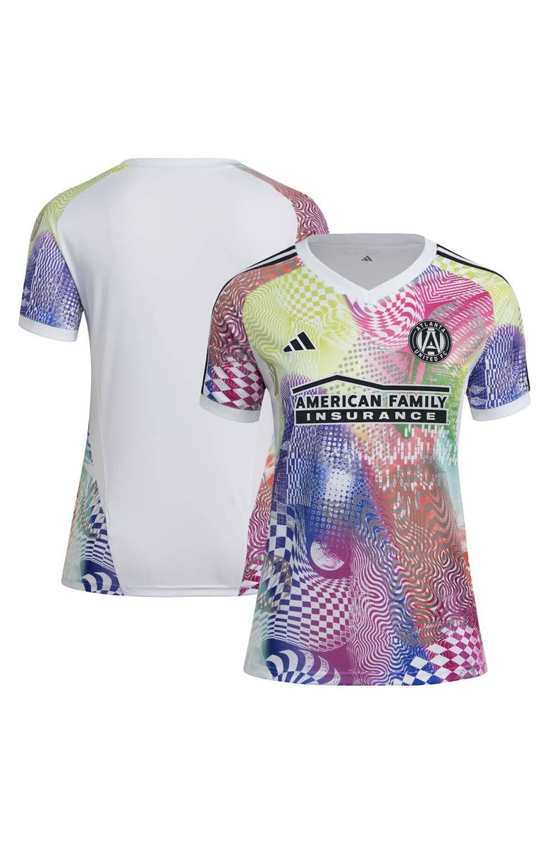 adidas Women's adidas White Atlanta United FC 2025 Pride Pre-Match Top, Main, color, 