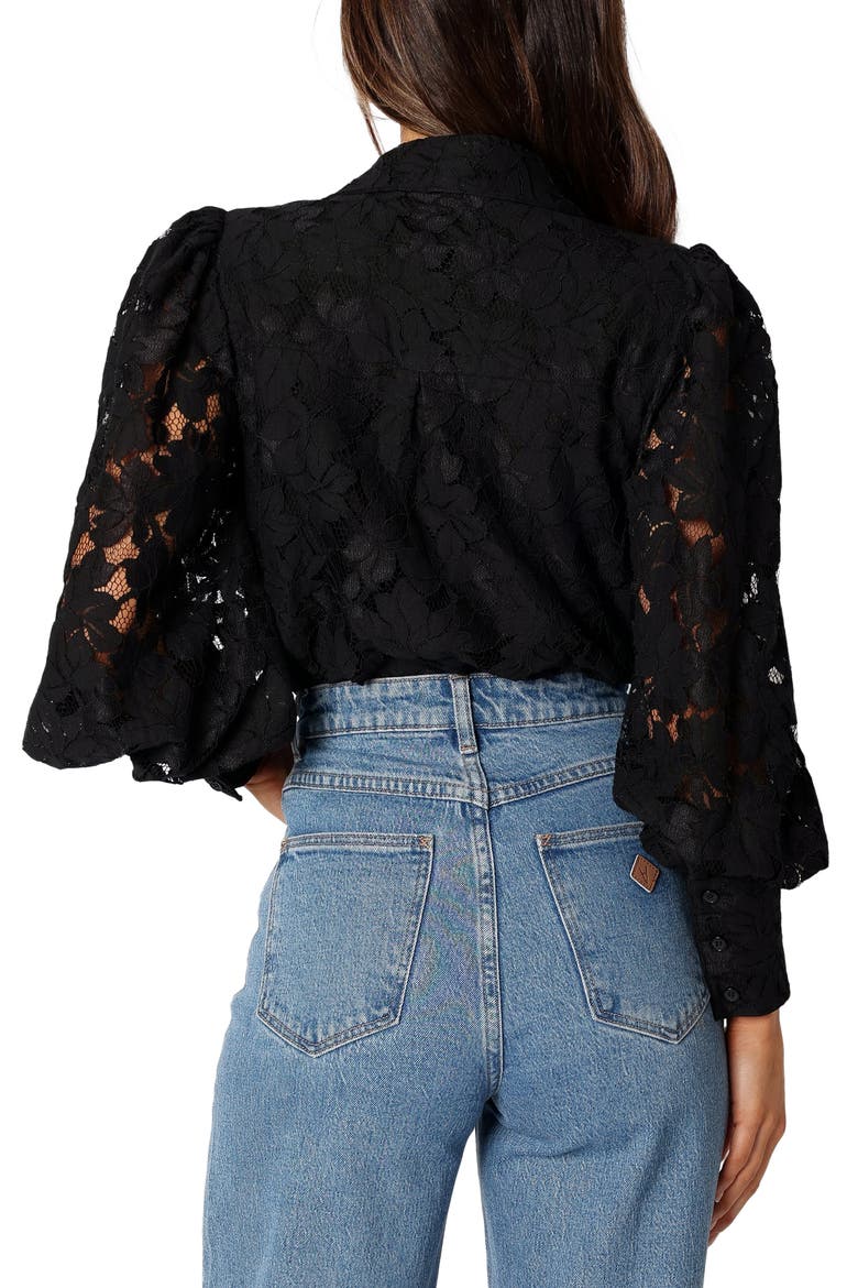 Tadeo Floral Lace Button-Up Shirt, Alternate, color, BLACK